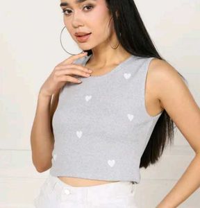Grey Heart Print Tank Top