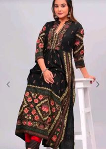 Elegant Black Kurta with Red Pants Set