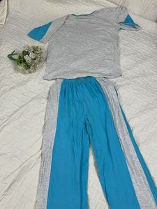 Comfortable Grey and Blue Pajama Set