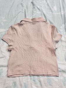 Ribbed Cropped Polo Shirt