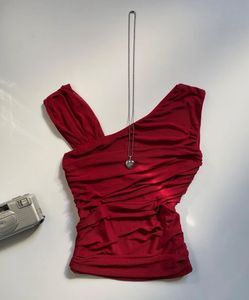 Red Ruched One-Shoulder Top