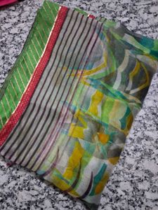 Vibrant Abstract Print net Saree