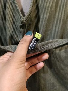 Olive Green Ribbed Halter Neck Crop Top (size-S)