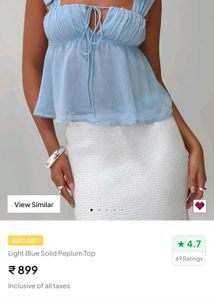 Light Blue Solid Peplum Top