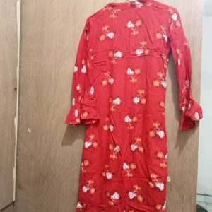 Red Floral Print Kurta