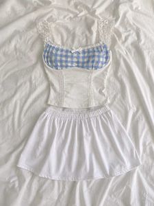 ⁠♡Coquette Y2K Gignam corset Co-ord set