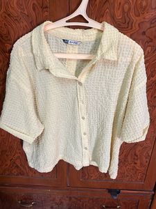 Light Yellow Waffle Knit Button-Up Top