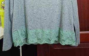 Grey Turtleneck Top with Lace Trim