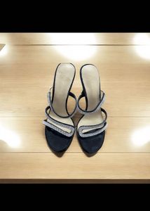 Elegant Diamante Strap Black Flats