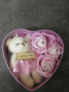 🎉Flash Sale🎉 Artifical Red Rose &amp; Teddy Bear In Heart Shape Mental Box Gift Set