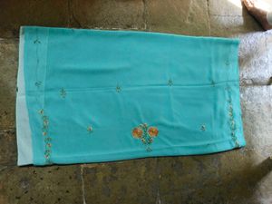 Aqua Blue Embroidered Saree