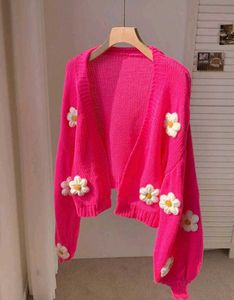 Shein Pink Crochet Flower Cardigan