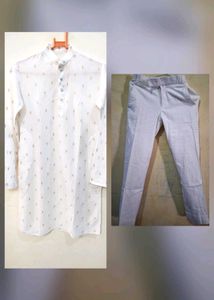 boy's White Printed Kurta set