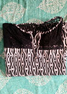 Black & White Printed Top with Lace