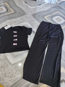 Black Pajama Set with Pink Bows