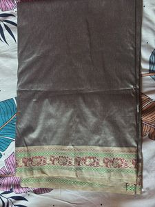 Elegant Grey Saree with Embellished Border