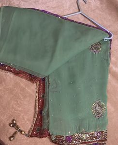 Purple Green Festive Saree(with blouse)