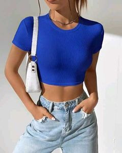 Blue Ribbed Crop Top