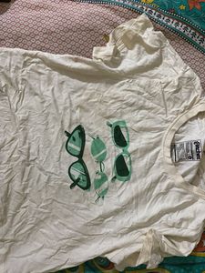 White T-Shirt with Sunglasses Print