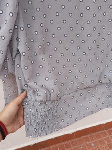 Elegant Grey Blouse with Circle Print