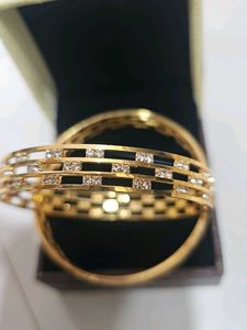 Designer Triple-Band American Diamond Gold Bangles