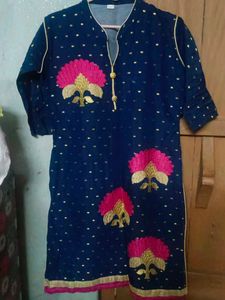 Embroidered Blue Kurta with Gold Dots