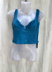 I. Teal Blue Bikini Top