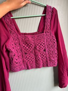Burgundy Crocheted Crop Blouse
