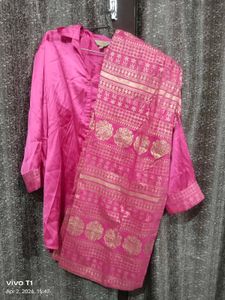 Vibrant Pink Satin Button-Up Tunic
