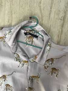 Zara Leopard Print Button-Up Shirt (XL)
