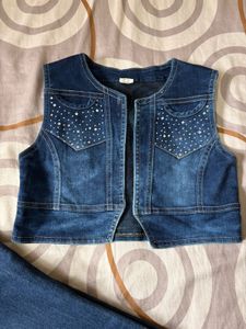 Blue Denim Embellished Vest