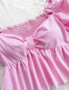 Cute Pink Striped Peplum Top