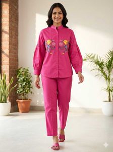 Pink Embroidered Shirt &amp; Pant Set
