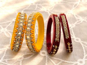 Yellow and brown kda Embellished Bangles Set