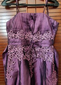 Beautiful Plum Purple Satin Dress with Floral Lace