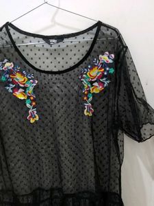 Sheer Black Polka Dot Embroidered Top