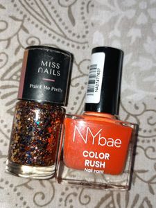 2 Nail Polish Bottles: Orange & Glitter