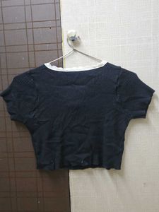 Black Cropped Top with Lace Trim