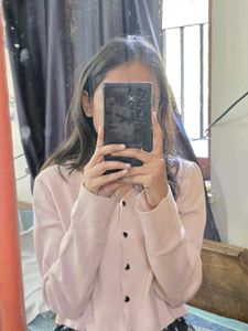 Light Pink Button-Down Knit Cardigan
