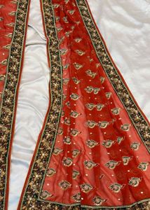 Embroidered Red Chiffon Saree