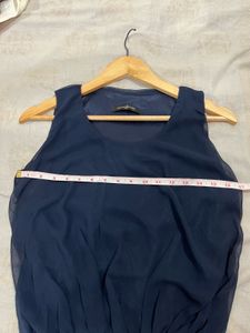 Navy Blue Chiffon Sleeveless Dress – S