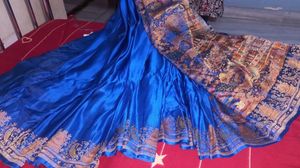 Vibrant Blue Saree with Intricate Weave
