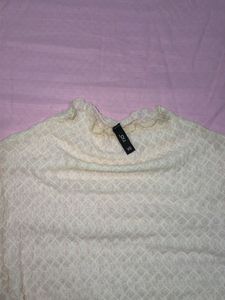 Cream Textured Mock Neck Top