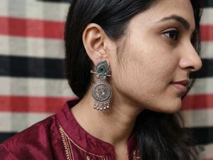Indian Peacock &amp; Pearl Drop Earrings
