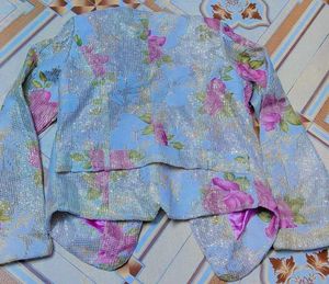 (Peppermint)Blue Floral Brocade Jacket