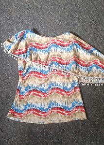 Boho Tie-Dye Tunic Top with Pom-Poms