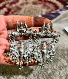 Oxidized Silver Statement Earrings ( 3 pair )
