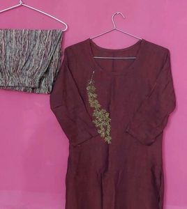 Maroon Embroidered Kurta