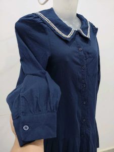 Balabala Chic Navy Blue Peter Pan Collar Dress