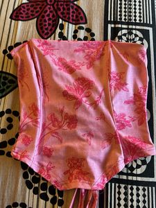 Pink Floral Lace-Up Tube Top